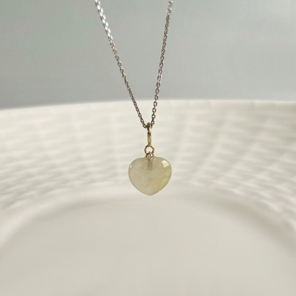 12 Icy Emerald Jadeite Heart Necklace 1 Ice-type Light Yellow Jade Heart Shape Necklace