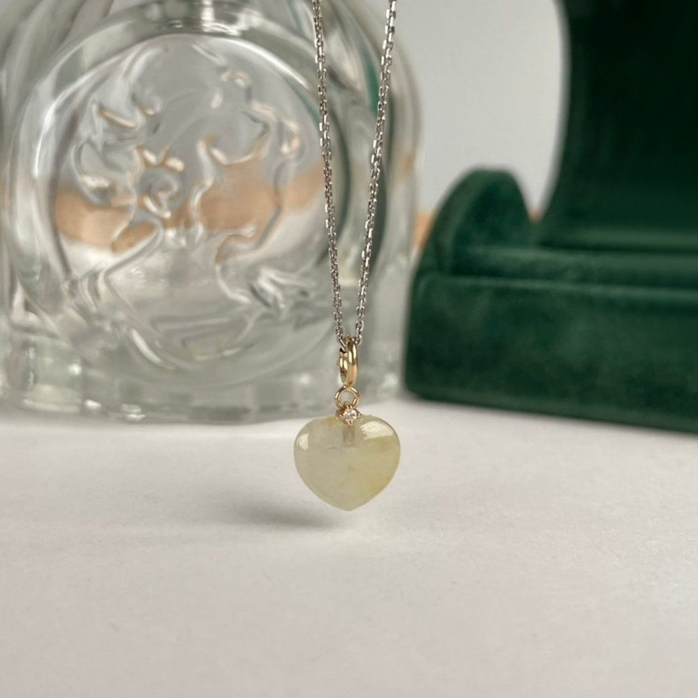 12 Icy Emerald Jadeite Heart Necklace 2 Ice-type Light Yellow Jade Heart Shape Necklace