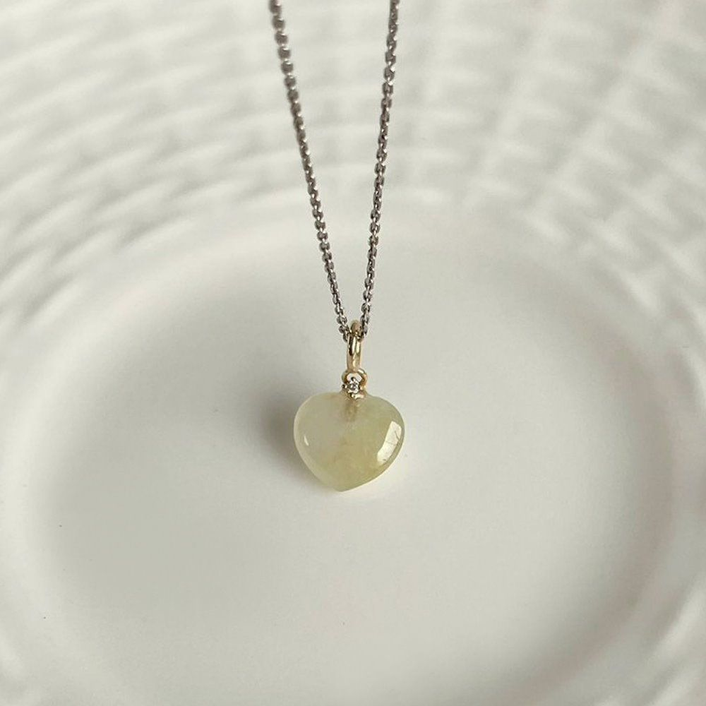 12 Icy Emerald Jadeite Heart Necklace 3 Ice-type Light Yellow Jade Heart Shape Necklace