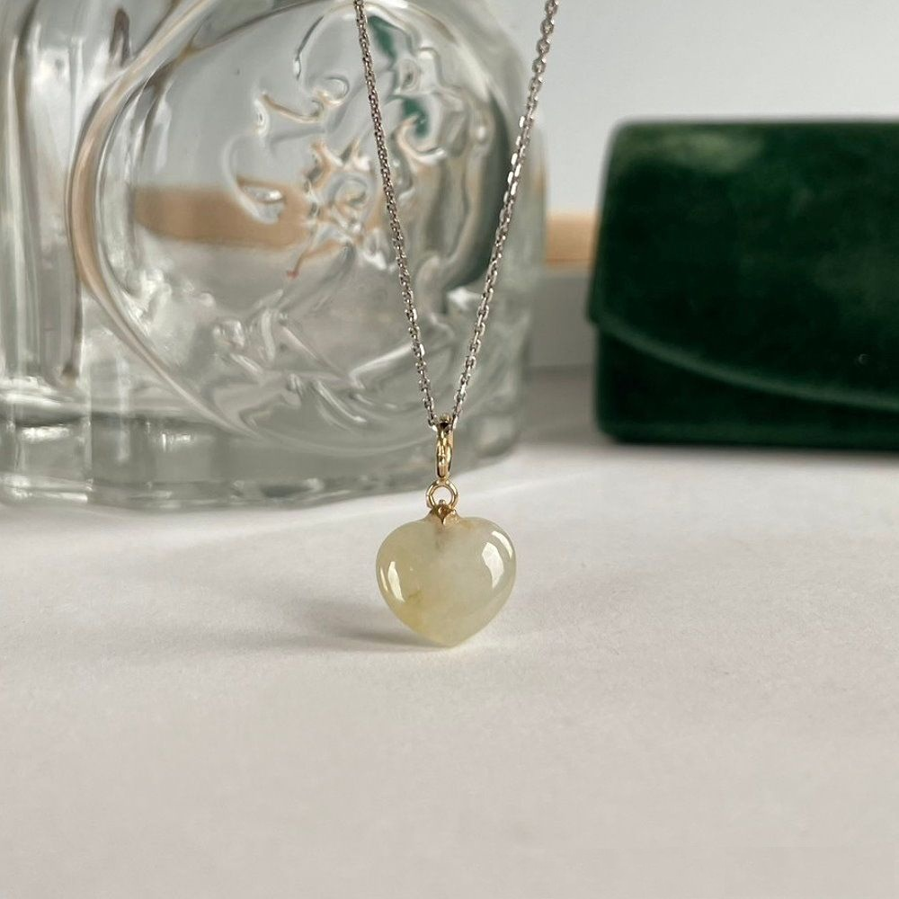 12 Icy Emerald Jadeite Heart Necklace 4 Ice-type Light Yellow Jade Heart Shape Necklace